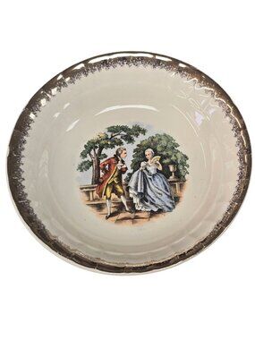 Vintage Cronin China 5" Bowl Gold Trim & Romantic Scene Minerva Ohio Brotherhood